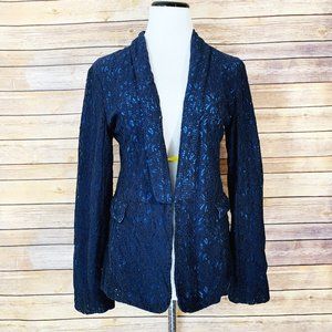 Sam & Lavi Navy Blue Lace Contrast Blazer Jacket